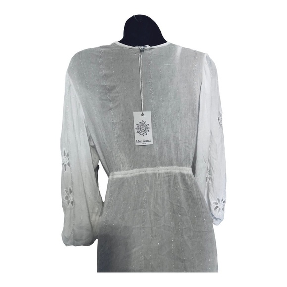 Blue island white front tie eyelet cutout sleeves coverup dress size XS new - Picture 13 of 16